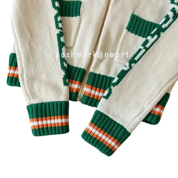 CASABLANCA 🐰 Casa Racing Knit Sweater Cardigan Off White Green Orange Rabbit XS - Picture 7 of 16